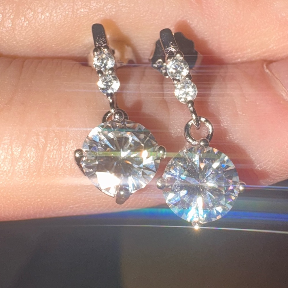 Solid Sterling Silver Moissanite Drop Earrings One Carat Each - Picture 7 of 9
